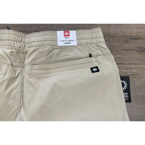 686 Everywhere Pant Mens L Stretch Beige Slim Jogger Zipper Pockets Drawstring - Picture 9 of 9